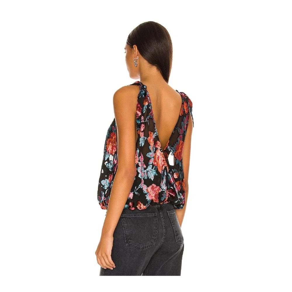 Free People Tied To You Floral Velvet Top Size Small Sheer Boho Festival